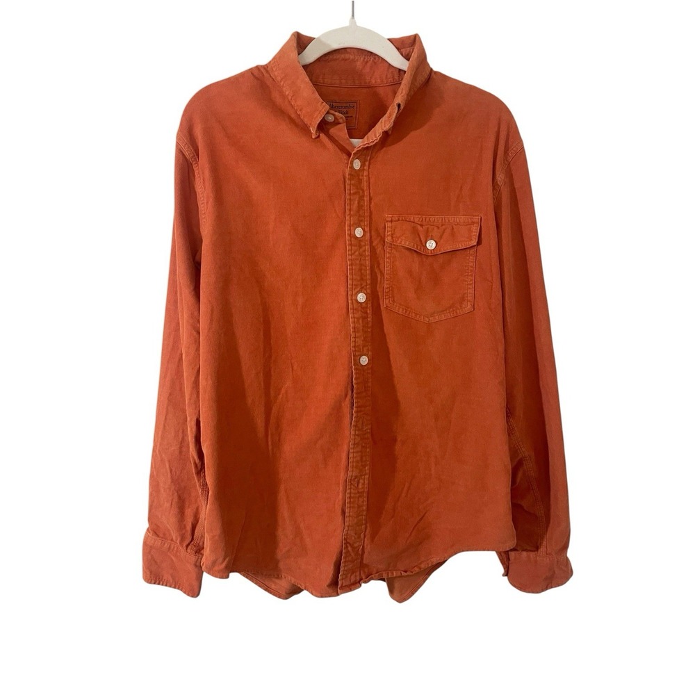 Abercrombie & Fitch Men's Corduroy Button Down Shirt Large Burnt Orange Fading